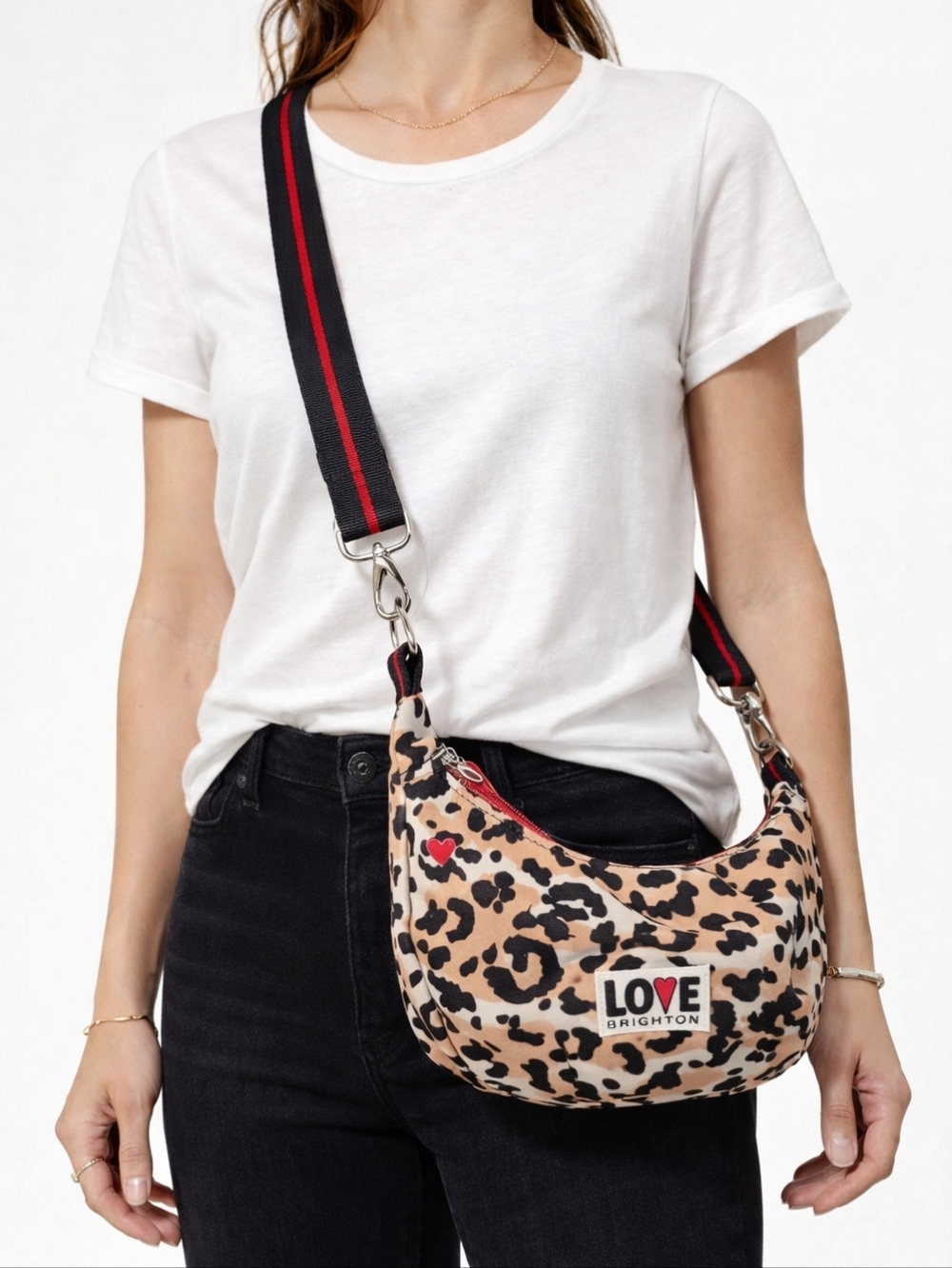Brighton Leopard Print Crossbody Bag with Red Accents